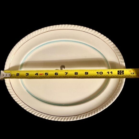 Vintage Johnson Bros Old English Rimmed Oval Platter Feather Fleur Du Lis - Picture 4 of 6